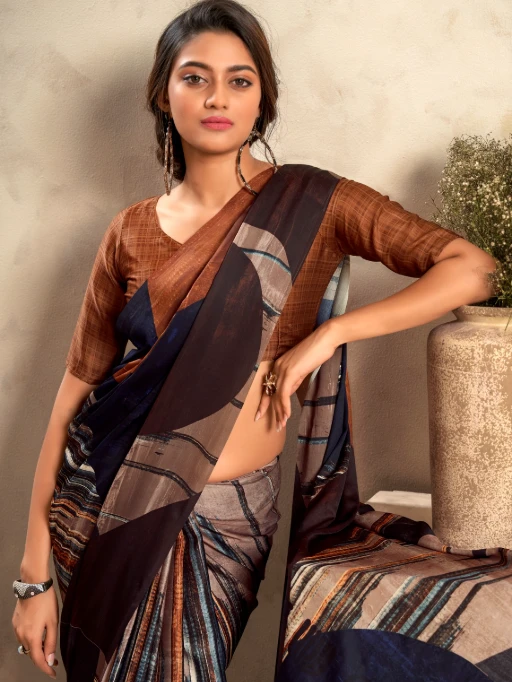 Satin Crepe Printed Winter Wear Saree