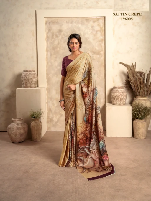 Satin Crepe Printed Winter Wear Saree