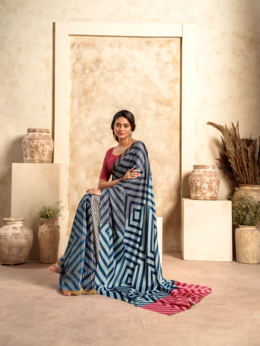 Satin Crepe Printed Winter Wear Saree