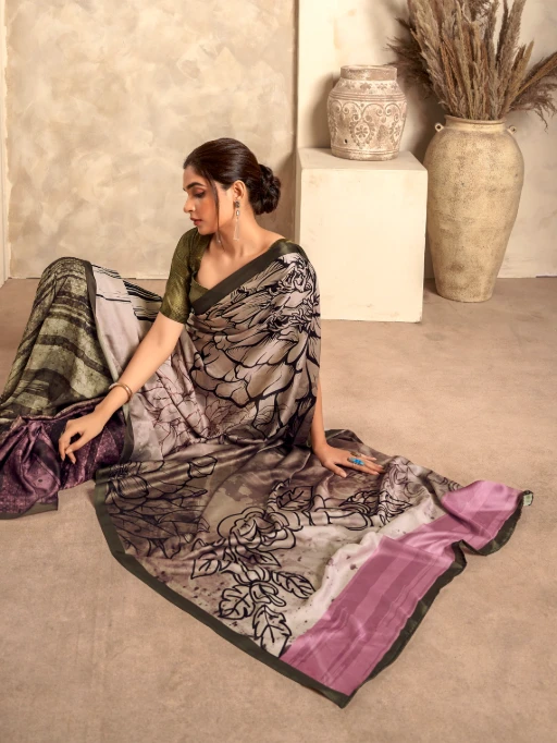 Satin Crepe Printed Winter Wear Saree
