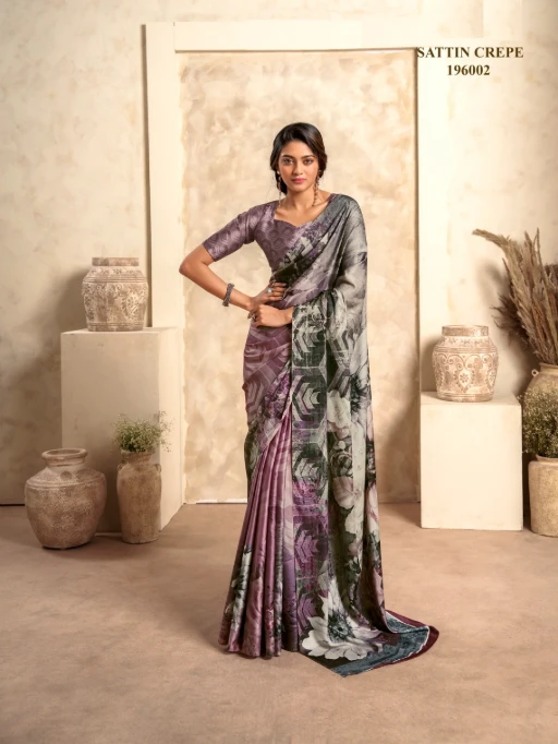 Satin Crepe Printed Winter Wear Saree