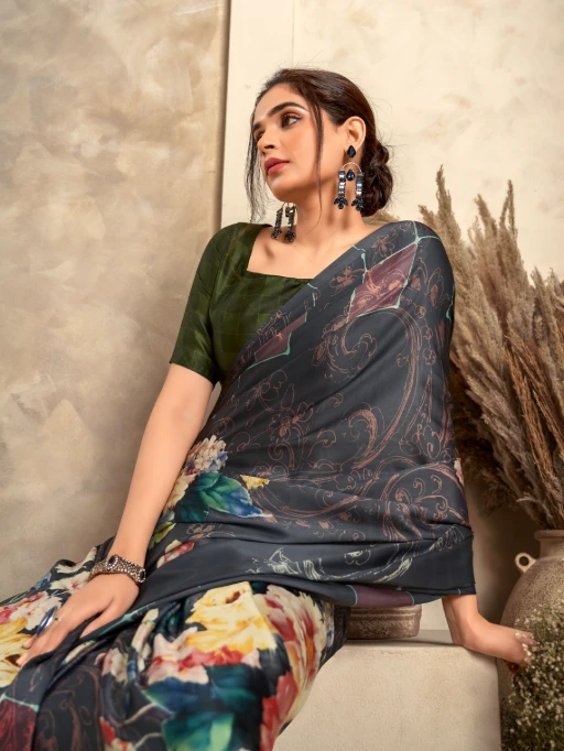 Satin Crepe Printed Winter Wear Saree