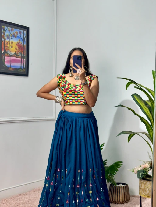 Stylish Fancy Big Flair Chaniya Choli with Multi Embroidery Blouse