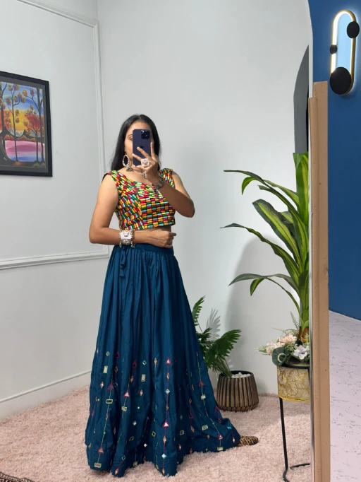 Stylish Fancy Big Flair Chaniya Choli with Multi Embroidery Blouse