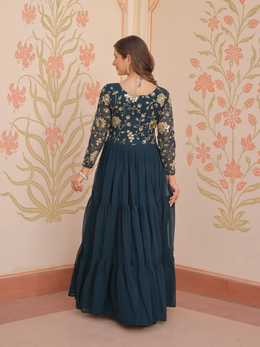 Stylish Neck Work Festive Wear Readymade Gown