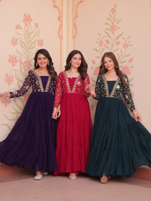 Stylish Neck Work Festive Wear Readymade Gown
