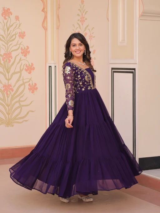 Stylish Neck Work Festive Wear Readymade Gown
