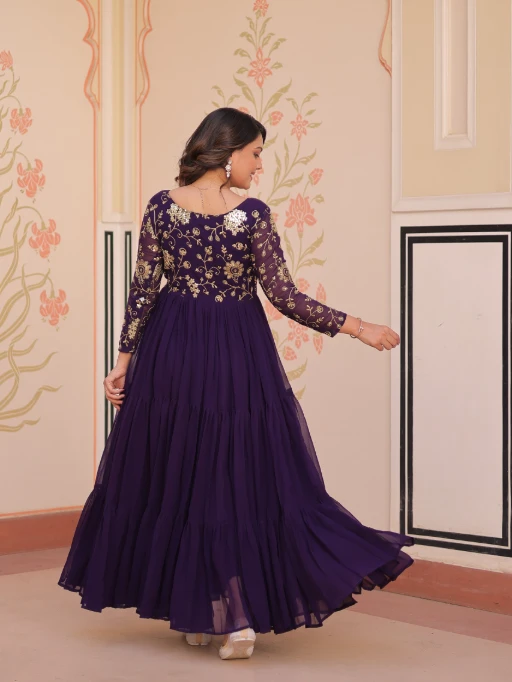 Stylish Neck Work Festive Wear Readymade Gown