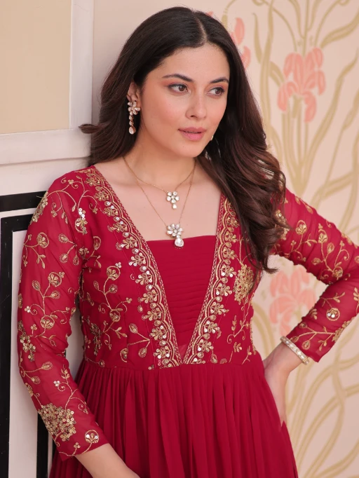 Stylish Neck Work Festive Wear Readymade Gown