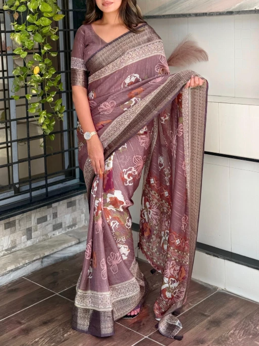 Stylish Printed Jacquard Border Office Saree