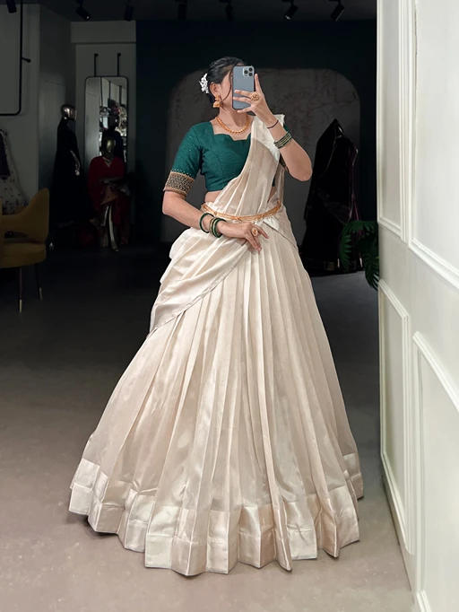 Stylish Pure White South Style Lehenga choli