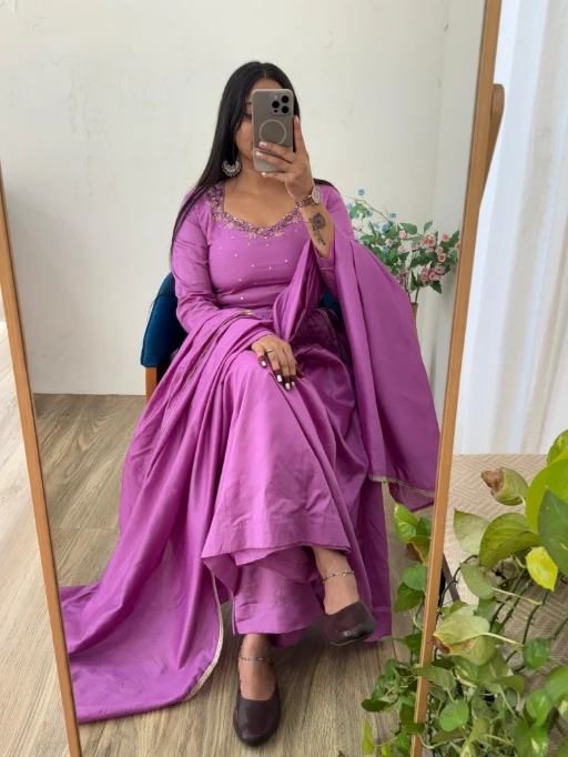 Stylish Purple 3-piece Gown Dupatta Set