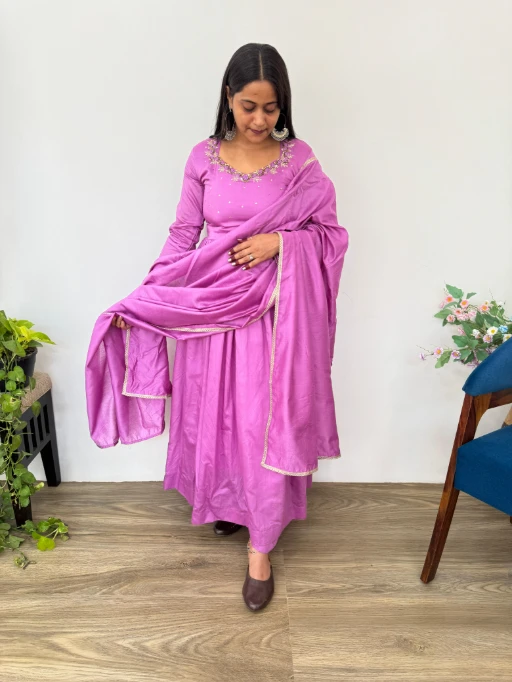 Stylish Purple 3-piece Gown Dupatta Set