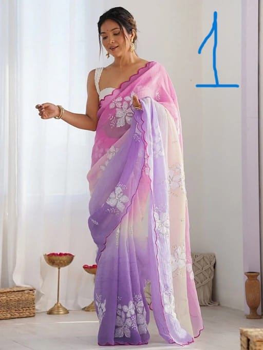 Wedding Wear Pastel Color Padding Saree