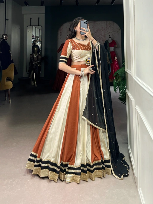 White and Orange Contrast Navratri Chaniya Choli