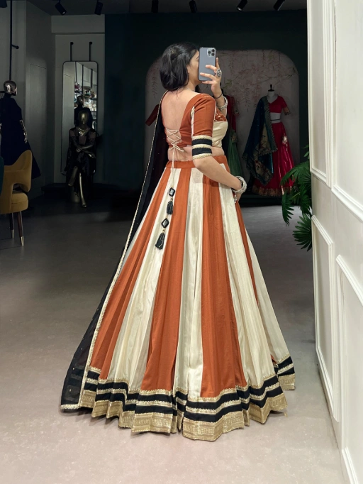 White and Orange Contrast Navratri Chaniya Choli