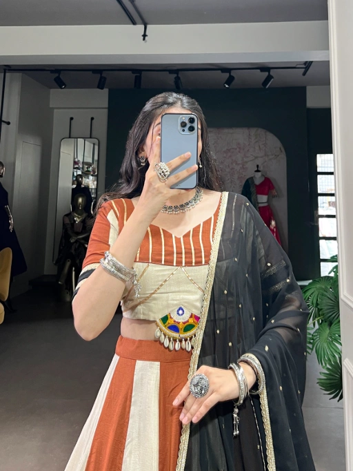 White and Orange Contrast Navratri Chaniya Choli