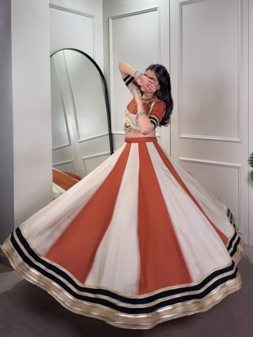 White and Orange Contrast Navratri Chaniya Choli