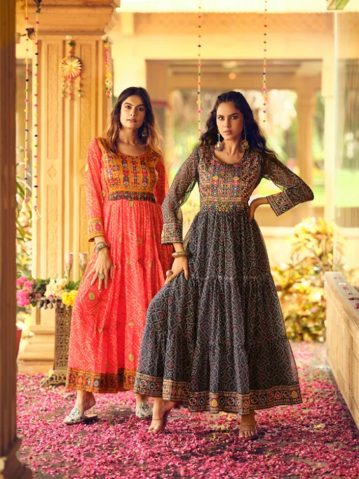 Georgette Bandhej Printed Navratri Garba Gown