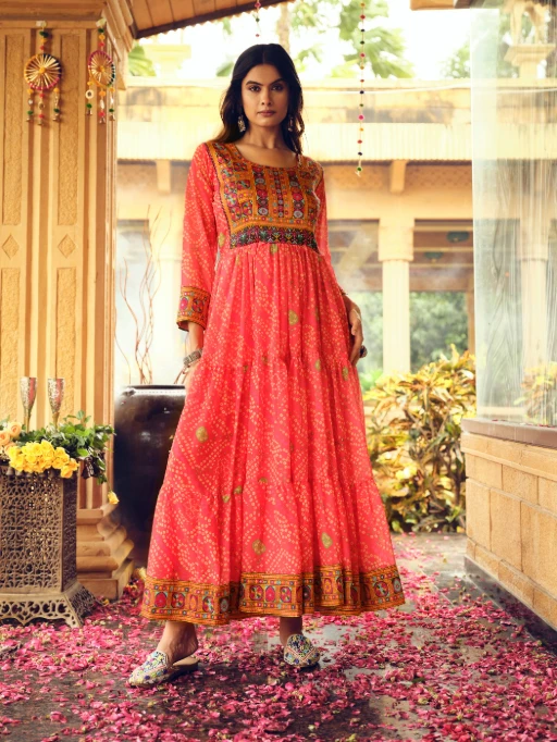 Georgette Bandhej Printed Navratri Garba Gown