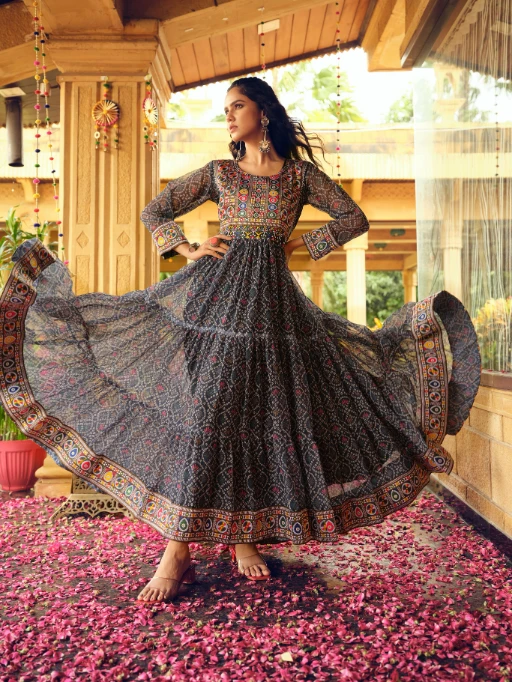 Georgette Bandhej Printed Navratri Garba Gown