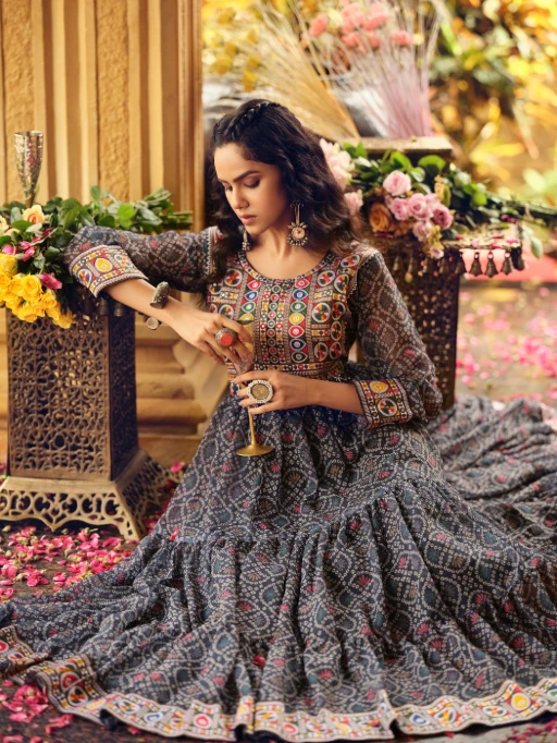 Georgette Bandhej Printed Navratri Garba Gown