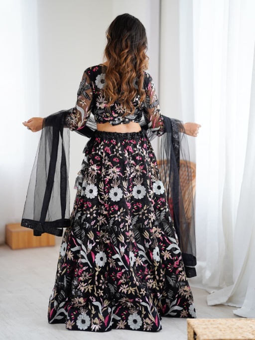 Black Wedding Lehenga with Embroidery