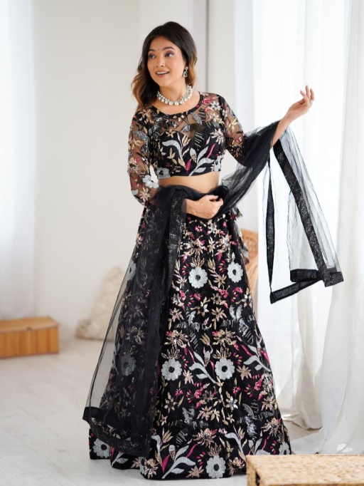Black Wedding Lehenga with Embroidery