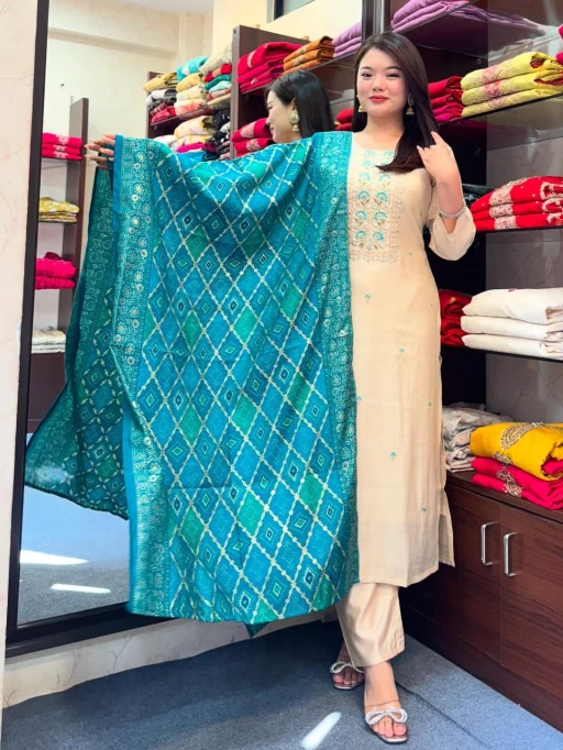 Buy Banarasi Bandhej Suit Set