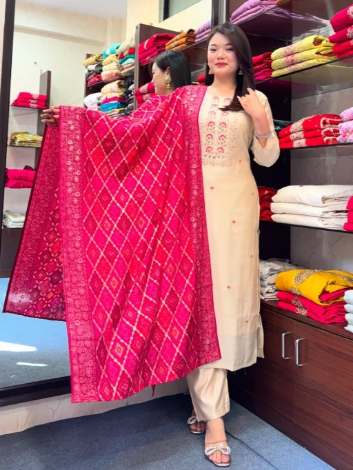 Buy Banarasi Bandhej Suit Set