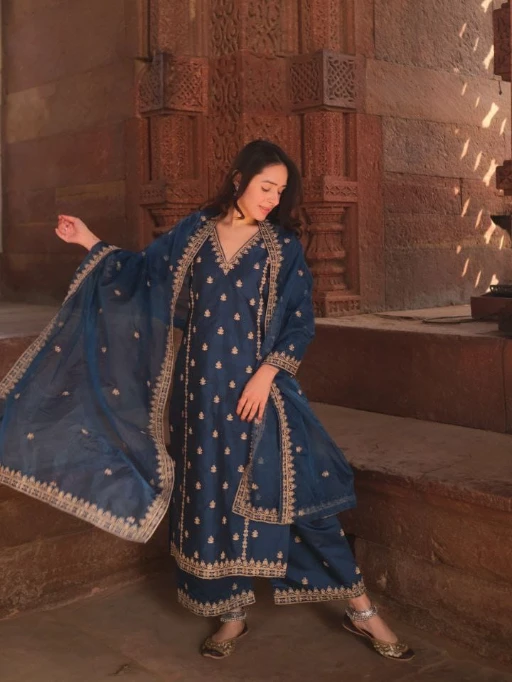 Festive Wear Blue Kurta Sharara Set