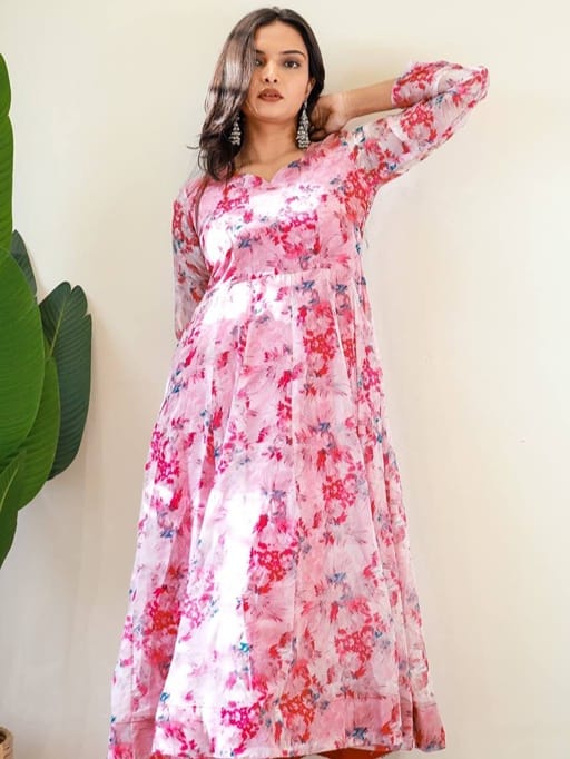 Floral Printed Party Gown with Dupatta