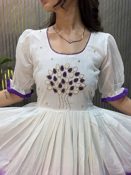 Shop Cotton Gown Dress with Pearl Hand Work