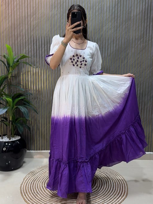Shop Cotton Gown Dress with Pearl Hand Work