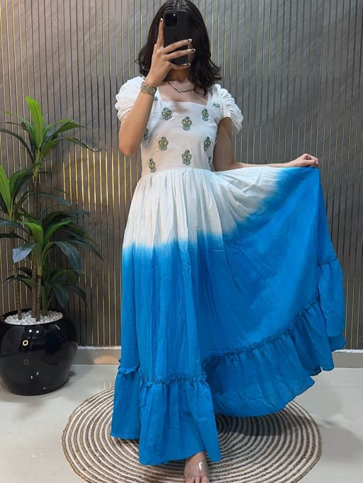Shop Cotton Gown Dress with Pearl Hand Work