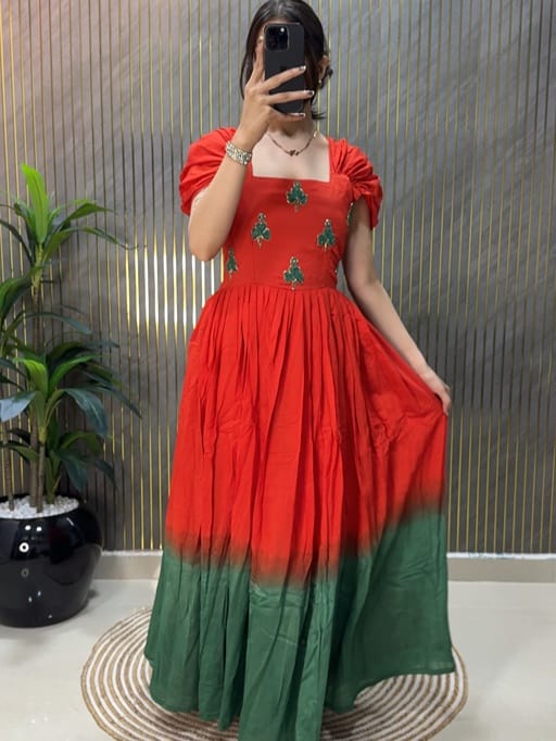 Shop Cotton Gown Dress with Pearl Hand Work