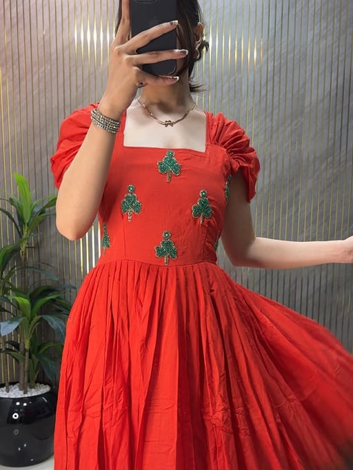 Shop Cotton Gown Dress with Pearl Hand Work