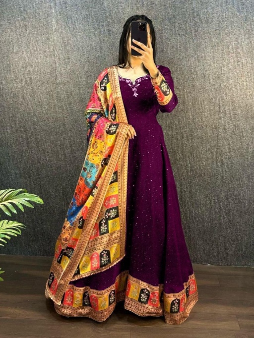 Shop Sequence Gown with Printed Dupatta