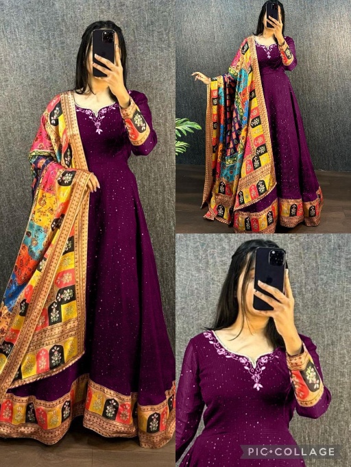Shop Sequence Gown with Printed Dupatta