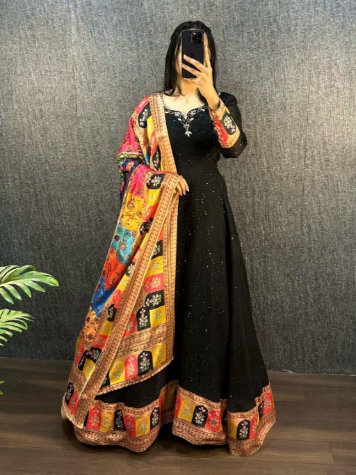 Shop Sequence Gown with Printed Dupatta