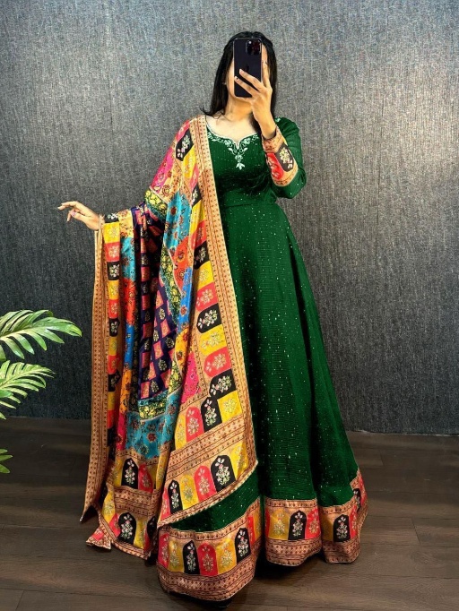 Shop Sequence Gown with Printed Dupatta