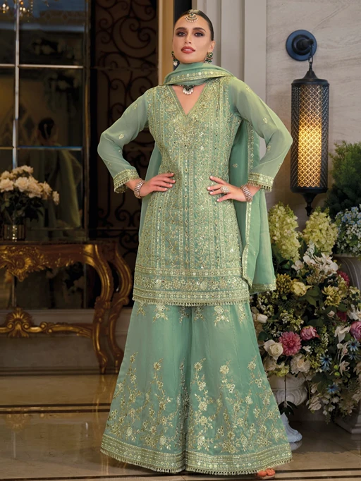 Wedding Wear Short Top with Palazzo Suit Set