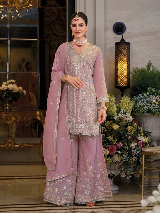 Wedding Wear Short Top with Palazzo Suit Set