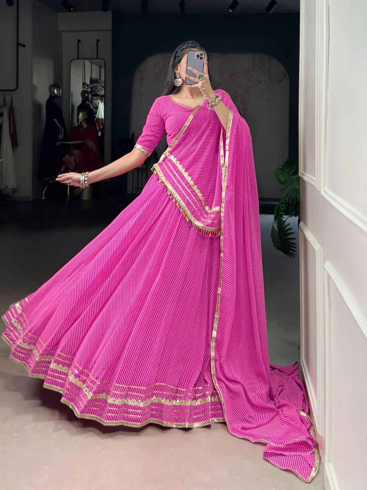 Bandhani Printed 7 Mtr Chaniya Choli For Navratri