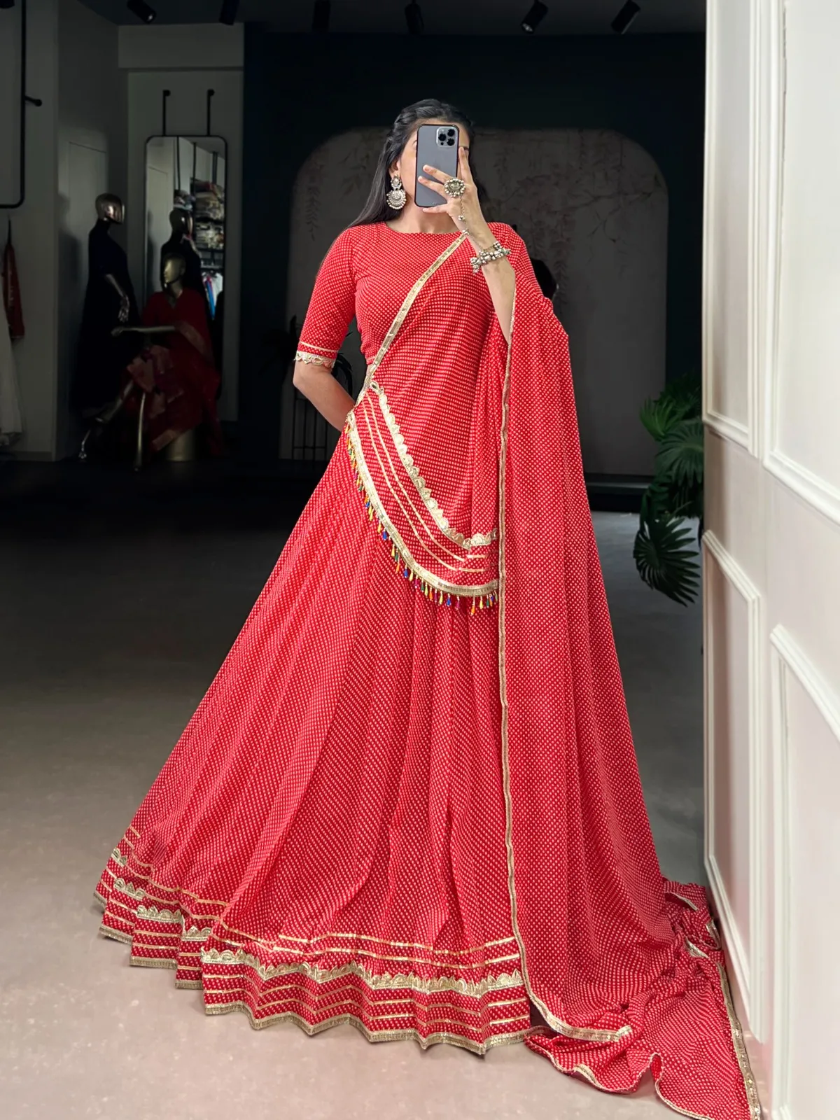 Bandhani Printed 7 Mtr Chaniya Choli For Navratri