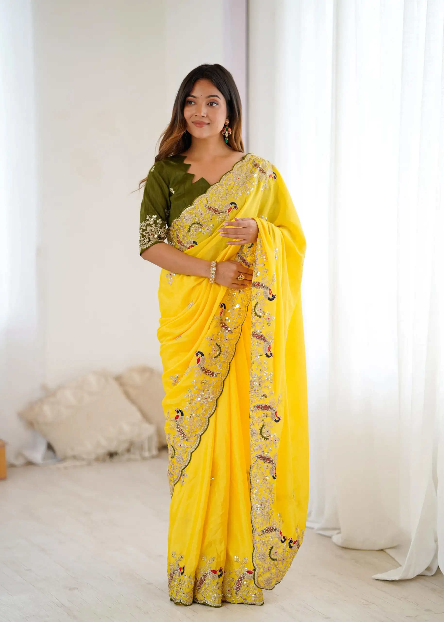 Designer Haldi Wear Yellow Saree