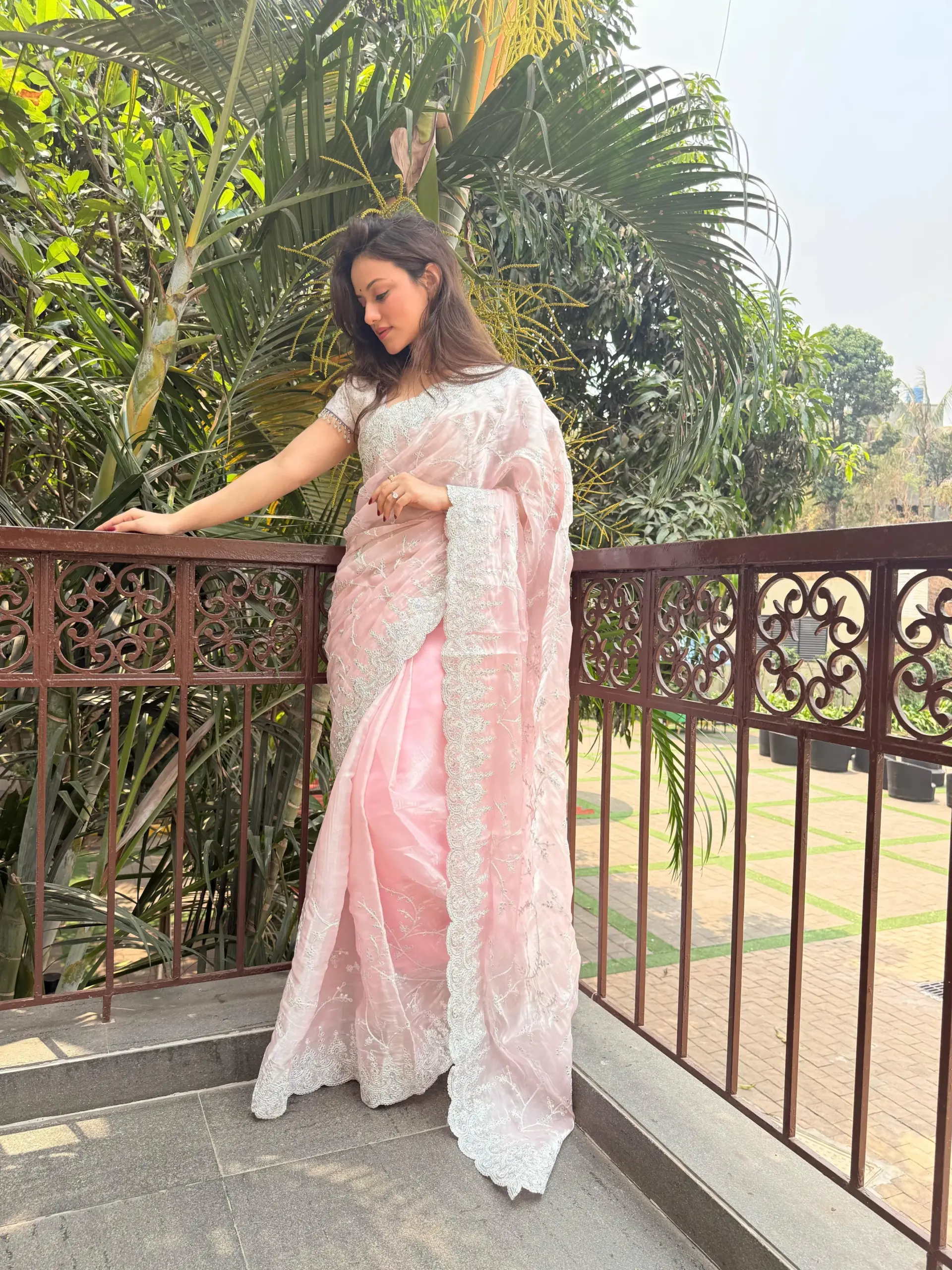 Festive Wear Baby Pink Organza Saree