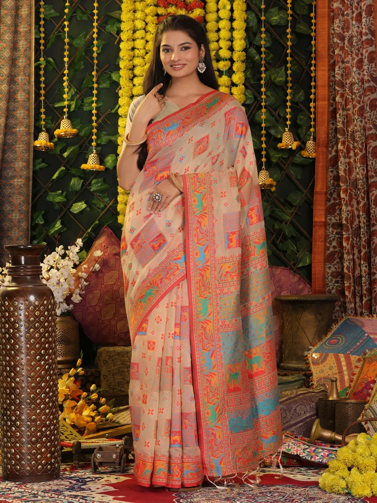 Festive Wear Linen Saree