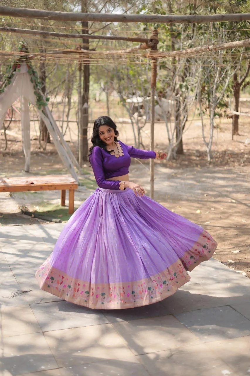 Purple Kalamkari Jacquard Festive Lehenga