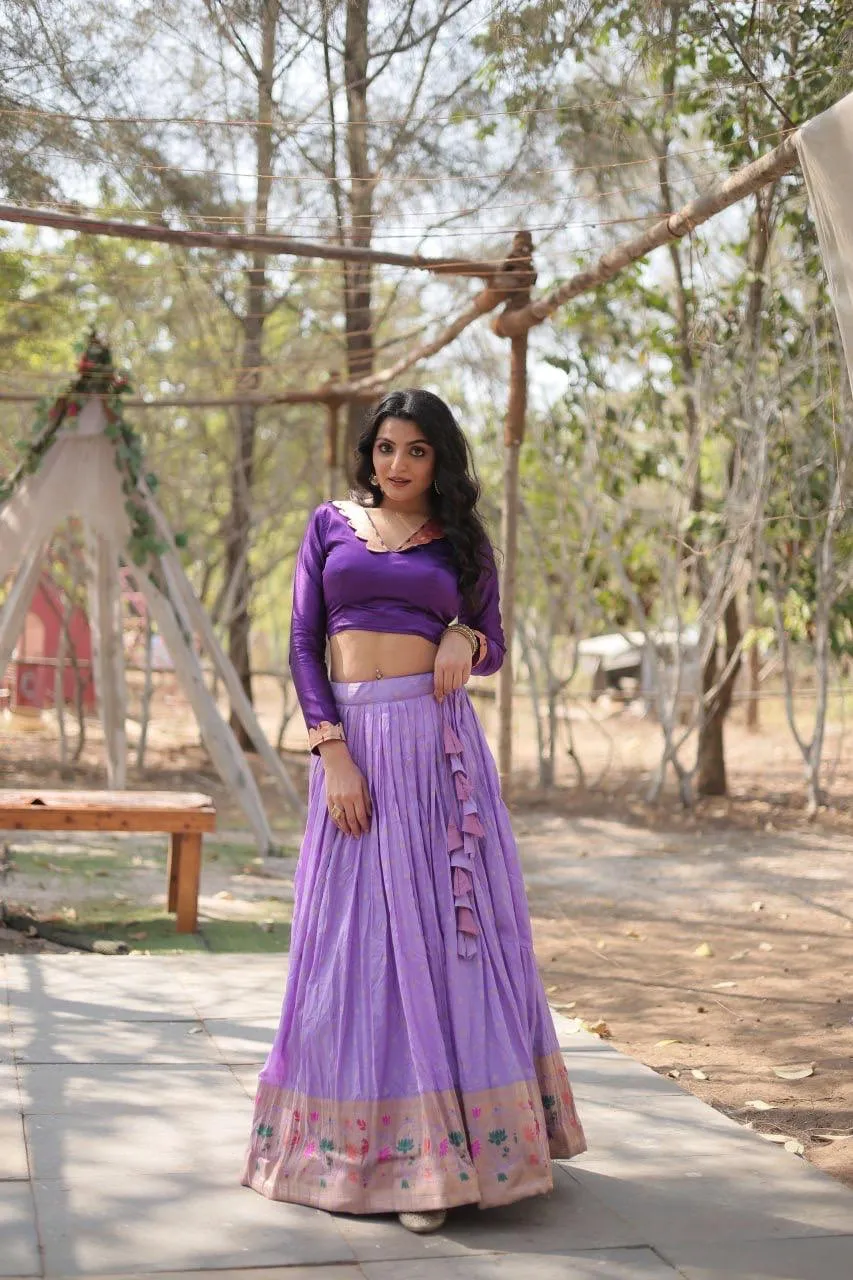 Purple Kalamkari Jacquard Festive Lehenga